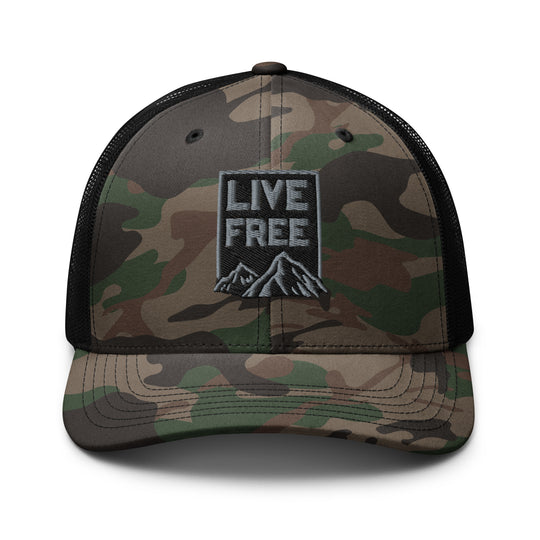 Postage Stamp Camo trucker hat