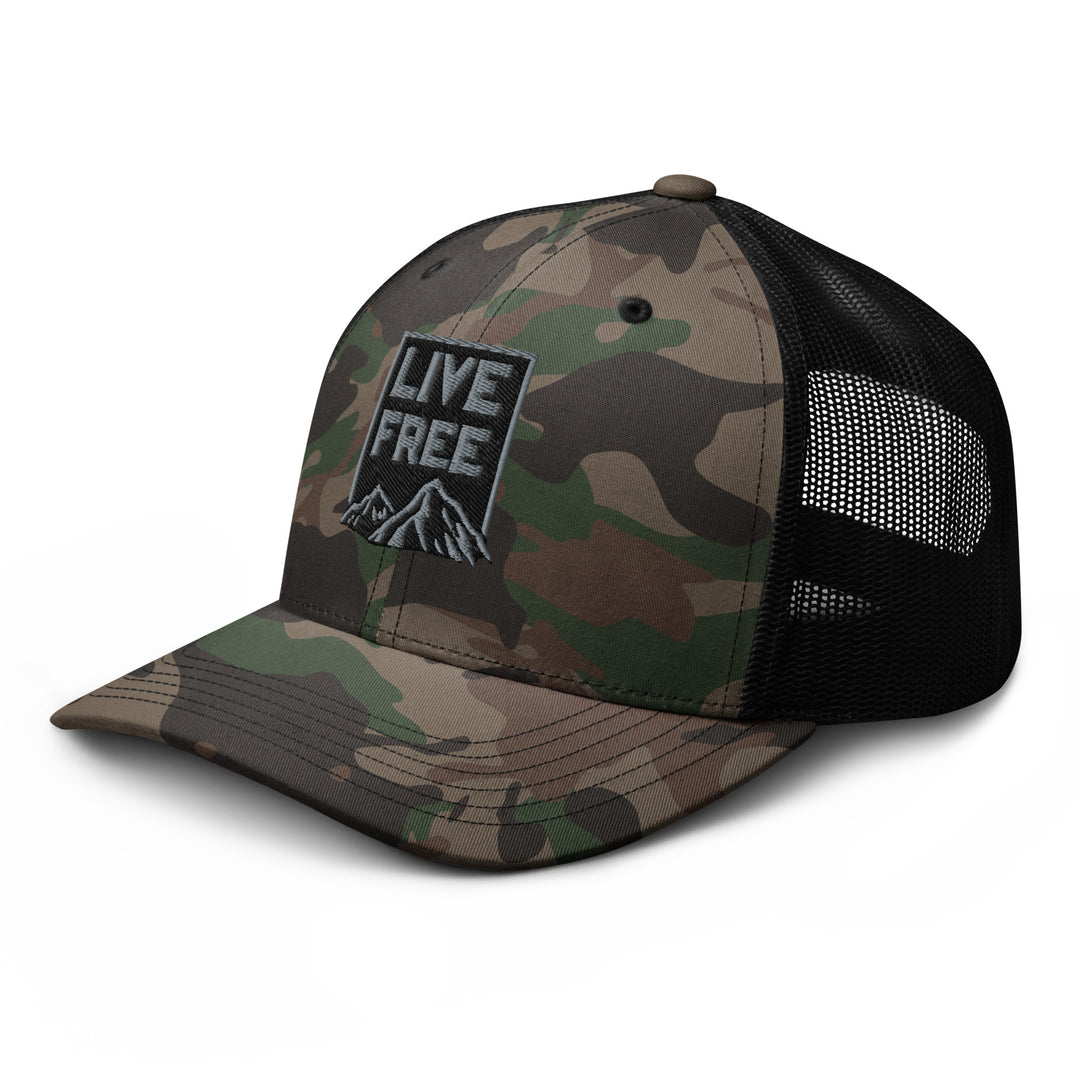 Postage Stamp Camo trucker hat